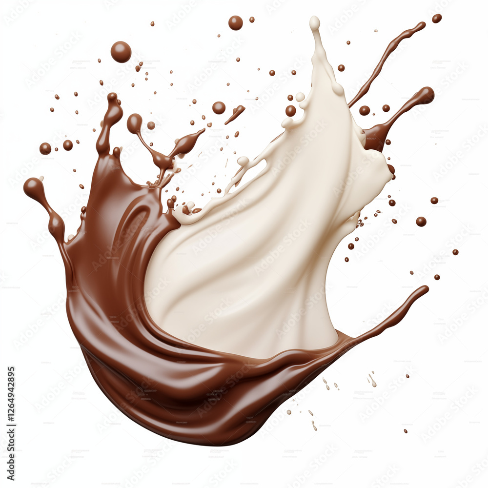 The milk and chocolate splash, close-up, icon, color sketch, isolated on a white background, picture for printing on a T-shirt, background, signboard, without people The milk and chocolate splash, close-up, icon, color sketch, isolated on a white background, picture for printing on a T-shirt, background, signboard, without people