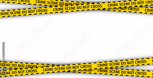 Yellow tapes border. Crime scene striped police ribbon. Seamless barrier borders for criminal accident zones. Warning tapes lines for restriction of crime places. Vector illustration.