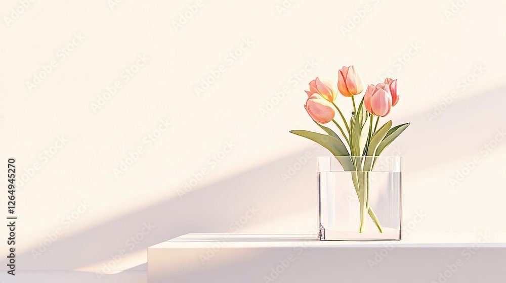 bouquet of pink tulips in a glass vase on a light background bouquet of pink tulips in a glass vase on a light background