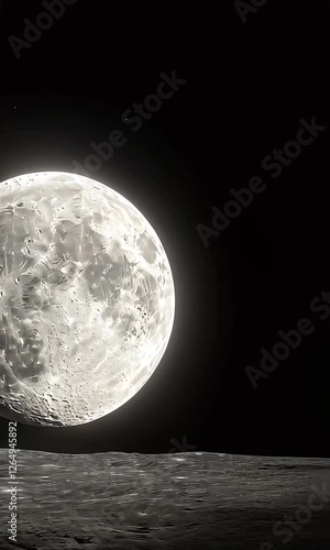 Clear view of the moon's surface and craters illuminated by sunlight from a lunar perspective during a serene night sky