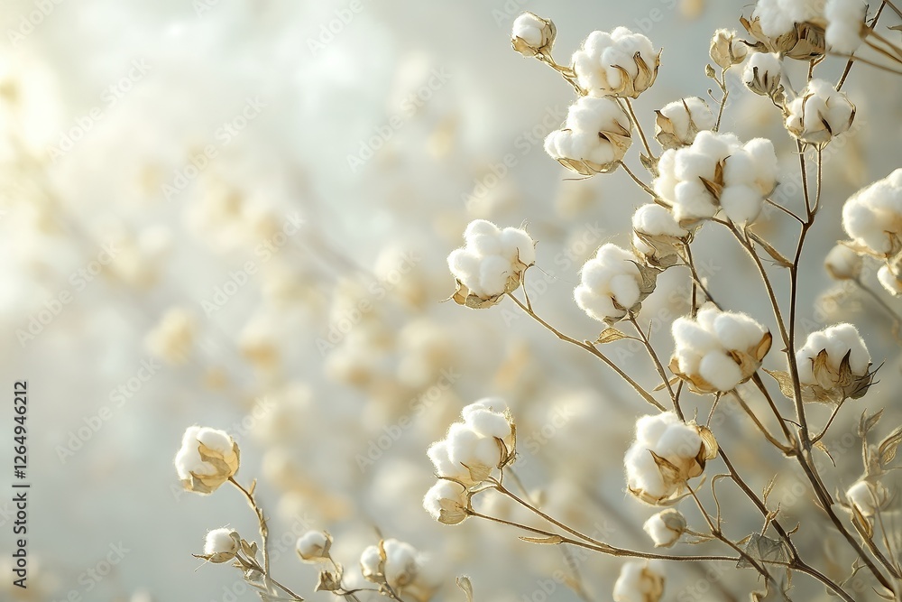 Soft-focus cotton plants swaying in a light breeze with warm sunlight filtering through. Gentle and delicate representation of nature’s beauty. Soft-focus cotton plants swaying in a light breeze with warm sunlight filtering through. Gentle and delicate representation of nature’s beauty.