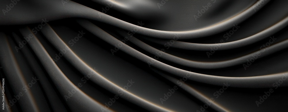 Fototapeta premium Elegant flow of dark fabric with soft folds and highlights creating a luxurious background texture
