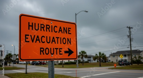 Hurricane Evacuation Route Sign on an Overcast Day at Crossroads