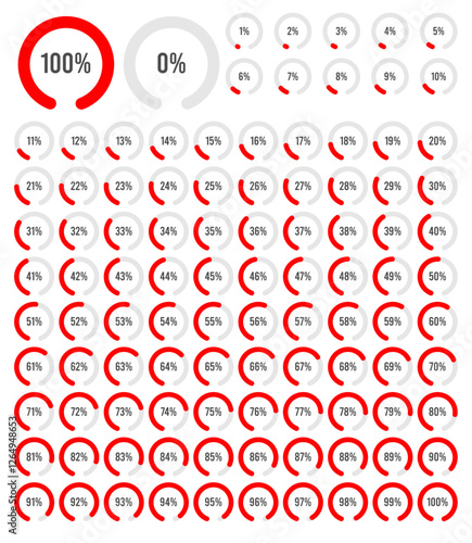 Set of circular sector percentage diagrams from 0 to 100. Set of circular sector percentage diagrams meters from 0 to 100 ready-to-use for web design, user interface UI.