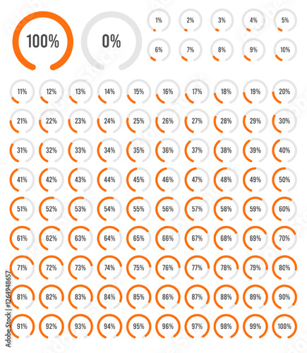 Set of circular sector percentage diagrams from 0 to 100. Set of circular sector percentage diagrams meters from 0 to 100 ready-to-use for web design, user interface UI.