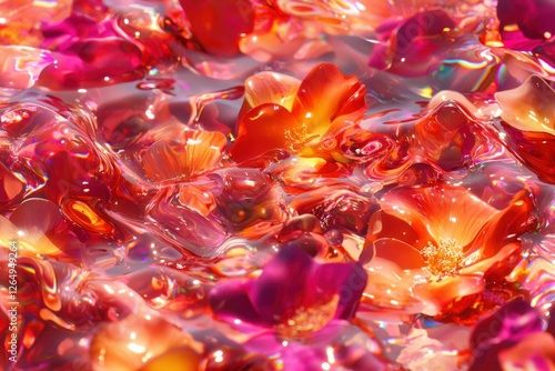Colorful flower petals floating in water, ideal for wellness or beauty related content