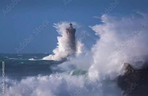 Phare du Four with big surf and waves