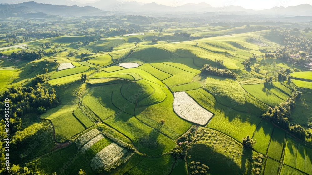 Fototapeta premium Aerial View of Green Fields with Stunning Geometric Patterns