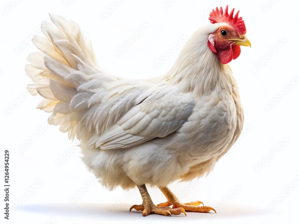 Fototapeta premium Isolated White Hen in Natural Sunlight - Stock PNG Image