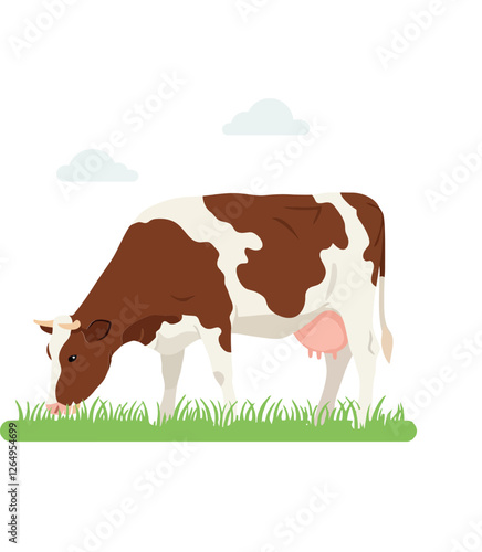 Cow grazing on grass in flat design style vector art