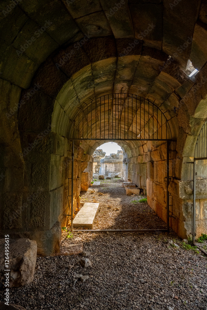 Obraz premium The remains of the ancient city of Limyra, are situated on the Kumluca-Finike road 11 km after Kumluca, in Zengerler village, and on the mountain hillsides to the Finike plain, Antalya 