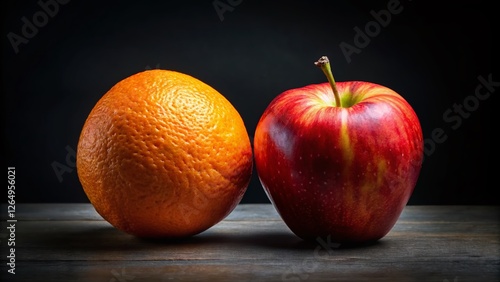 Juicy Apple and Orange on Black Background - Vibrant Fruit Still Life Photography