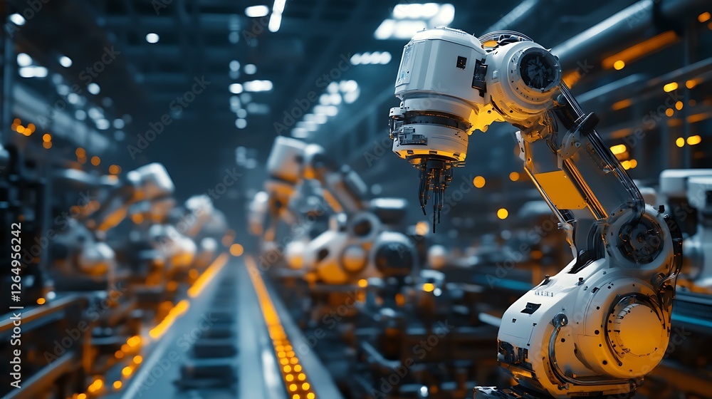 A dynamic image showcasing advanced robotics working in harmony with human engineers in an AI-driven factory. A dynamic image showcasing advanced robotics working in harmony with human engineers in an AI-driven factory.