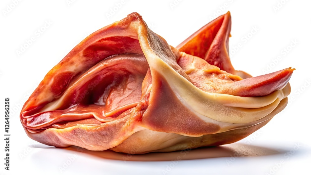 Fresh Pork Ear, White Background, Architectural Photography, Culinary Food, Meat Snacks Fresh Pork Ear, White Background, Architectural Photography, Culinary Food, Meat Snacks