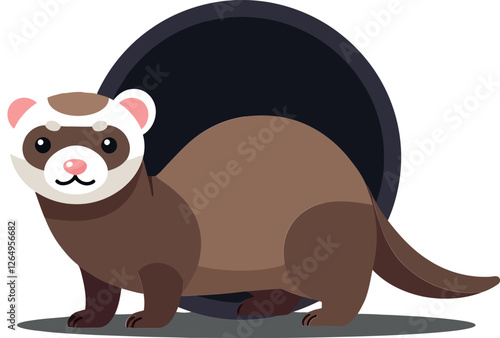 Ferret emerging from a hole in minimal vector art style vector illustration