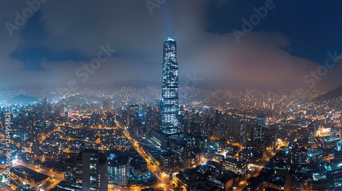 Wallpaper Mural A night view of a city skyline featuring a tall building illuminated among urban lights. Torontodigital.ca