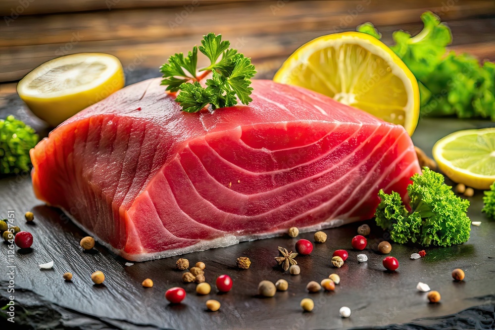 Fresh Tuna Slices, Raw, Close-up, Candid Food Photography, Gourmet Fish Fresh Tuna Slices, Raw, Close-up, Candid Food Photography, Gourmet Fish