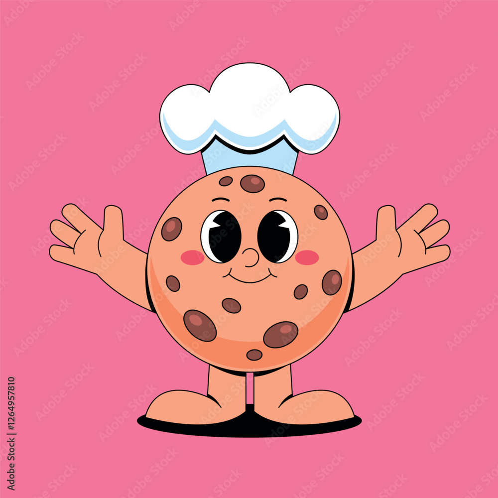 Fototapeta premium Cartoon chocolate cookie with chef hat