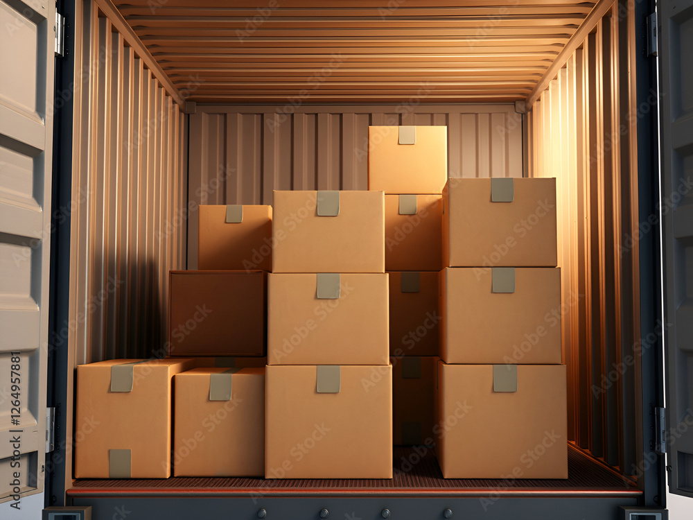 Delivery Van Loaded with Packages for Shipping and Logistics Delivery Van Loaded with Packages for Shipping and Logistics