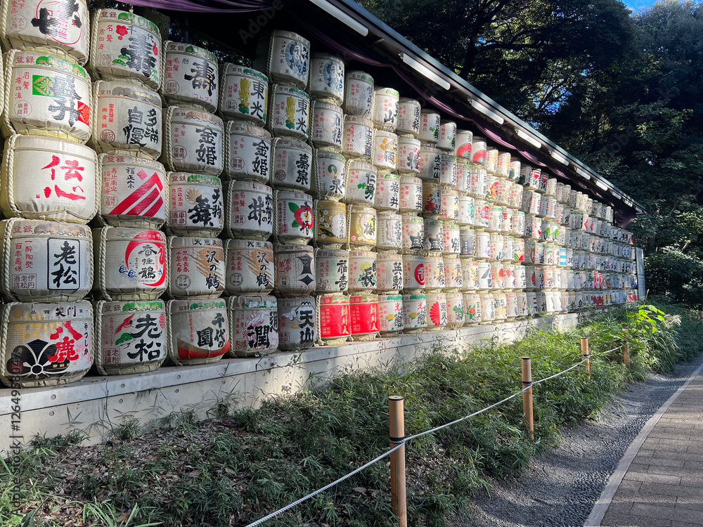 Wine barrels at Meiji Jingu Shinto shrine in Shibuya