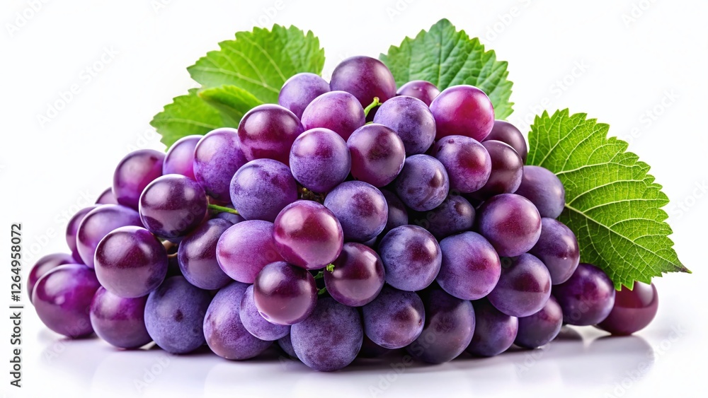 Fototapeta premium Juicy Purple Grapes Isolated on White Background - Fresh Fruit Photography