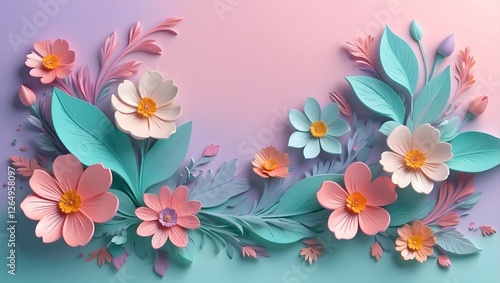 Design Vorlage Hintergrund - 3D Relief - Frühlingsblumen
