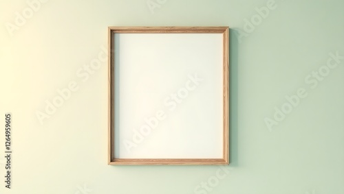 A retro wall with vintage wooden frames hanging on the wall. The soft pastel walls add a mid-century modern feel.