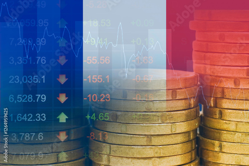 Netherlands flag with stock market finance, economy trend graph digital technology. photo