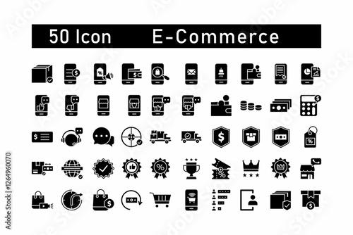 
50 black icons for ecommerce, suitable for web and digital designs, presentations, infographics, and marketing materials.
