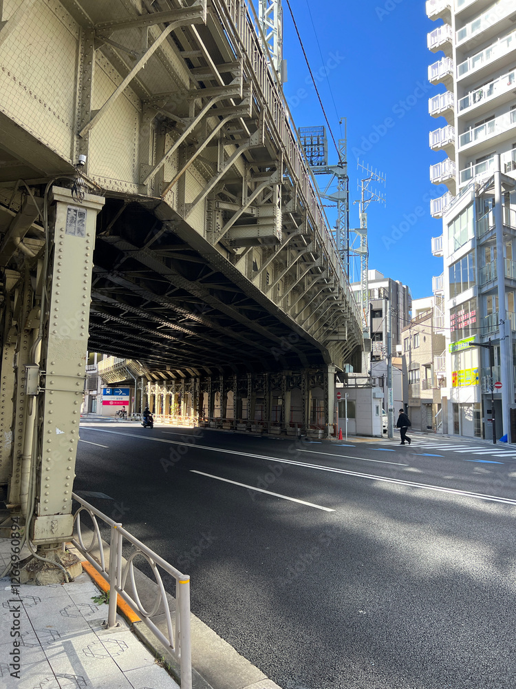 Railway bridge over the Sumida river In the Tokyo,