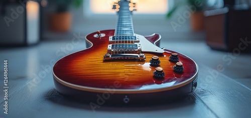 Sunburst Electric Guitar on Wooden Floor