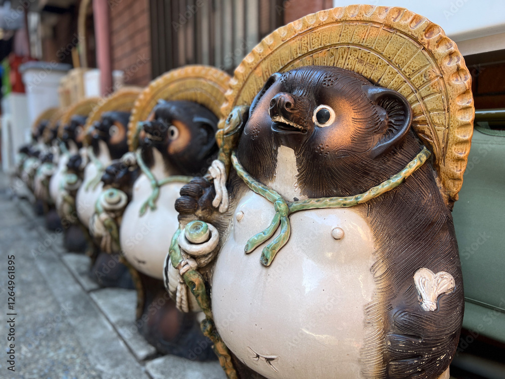 Funny tanuki statues in the streets of Tokyo