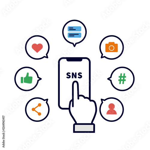スマートフォンでsnsをする手のアイコン_sns&smartphone