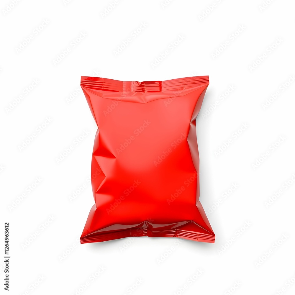 Red plastic snack bag, glossy packaging, blank label, crisp packet, product photography, minimalist design, vibrant color, shadowplay, studio lighting, commercial product, sealed edges Red plastic snack bag, glossy packaging, blank label, crisp packet, product photography, minimalist design, vibrant color, shadowplay, studio lighting, commercial product, sealed edges