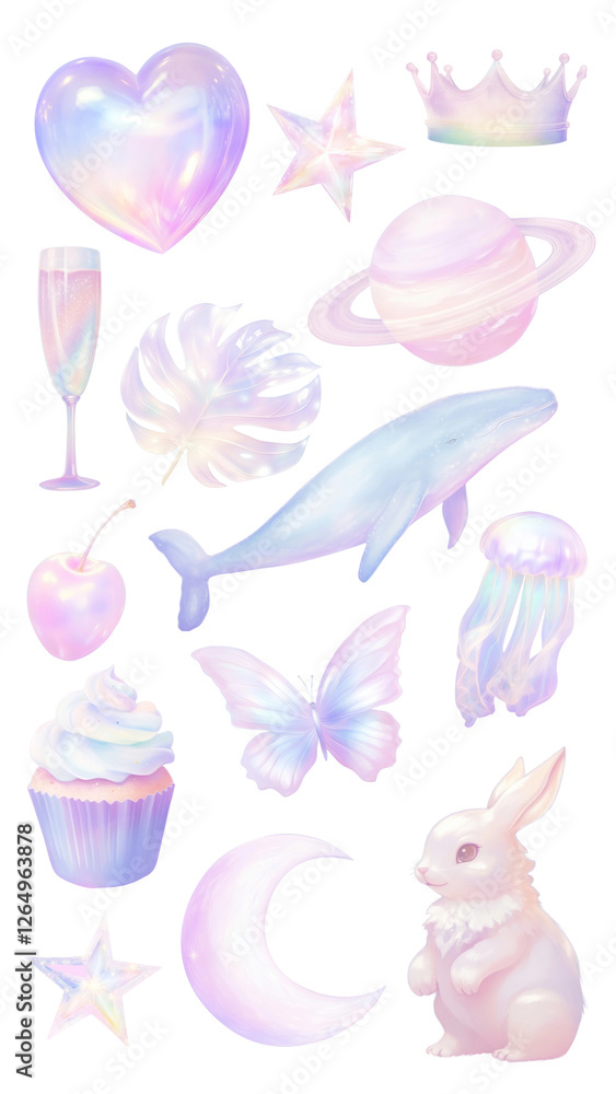 PNG Pastel cute sticker element set, transparent background PNG Pastel cute sticker element set, transparent background