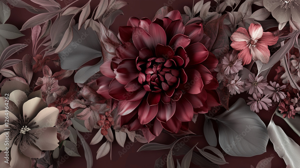 Deep Red Dahlia With Lush Botanical Details Deep Red Dahlia With Lush Botanical Details