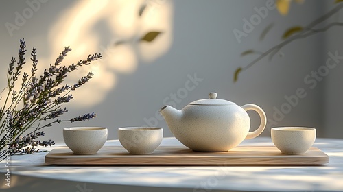 Wallpaper Mural Ceramic teapot with lavender on a white background Torontodigital.ca