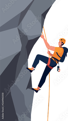 Climber ascending a rocky wall in minimal style showcasing determination and adventure in vector art