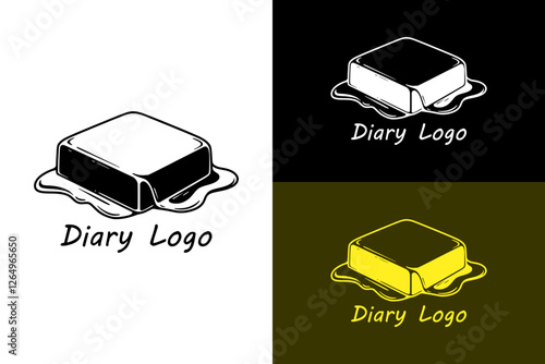 butter slab with melting corner, breakfast, morning, office, school, supermarket, superstore, mart, organic food, gourmet, diary, margarine, vector, silhouette, logo, abstract