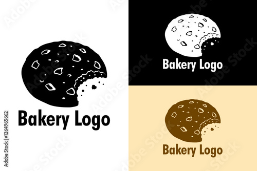 illustration of chocolate chip cookie with bite taken out, cookie shop, kids, bakery logo, cupcake, cake shop, breakfast, biscuits, superstore, supermarket, logo, vector