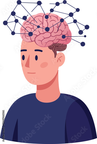 Brain illustration showcasing neural connections in a minimal flat design vector art