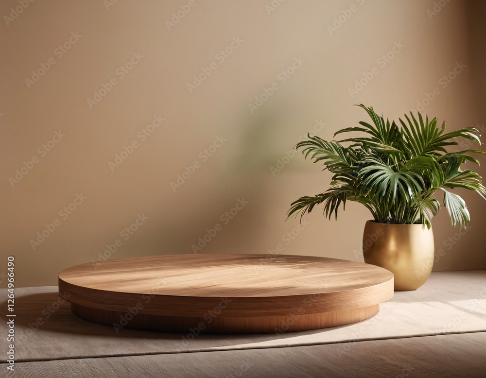 round wooden podium table with green throw blanket in sunlight on white wall for luxury elegant cosmetic skincare body care beauty product display background 3d round wooden podium table with green throw blanket in sunlight on white wall for luxury elegant cosmetic skincare body care beauty product display background 3d