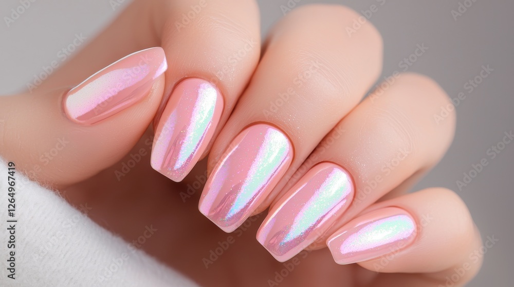 Nail Fashion manicure creative concept. Transparent Nails with Metallic and Holographic 3D Elements Nail Fashion manicure creative concept. Transparent Nails with Metallic and Holographic 3D Elements