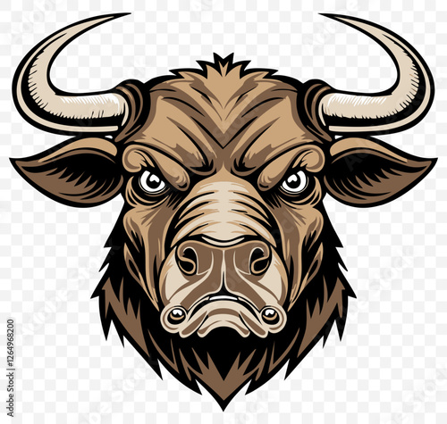 Aggressive Bull Head in Detailed Illustration Style