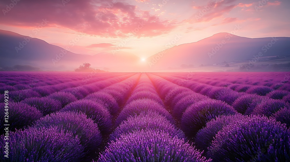 Fototapeta premium Majestic Lavender Fields at Sunrise in Provence