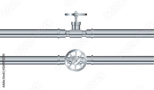Pipe. Metallic pipes plumbing fittings. Industry pipeline. Vector