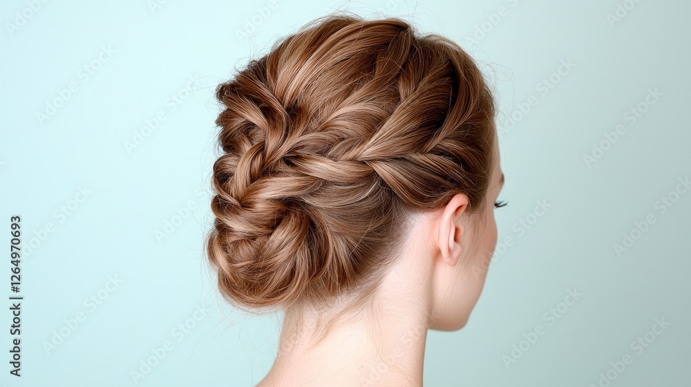 Woman's elegant braided bun hairstyle, studio shot Woman's elegant braided bun hairstyle, studio shot