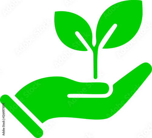 Green Hand Icon with Sprouting Plant Symbol