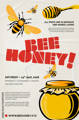 Vibrant Poster for Bee Honey Event with Bees