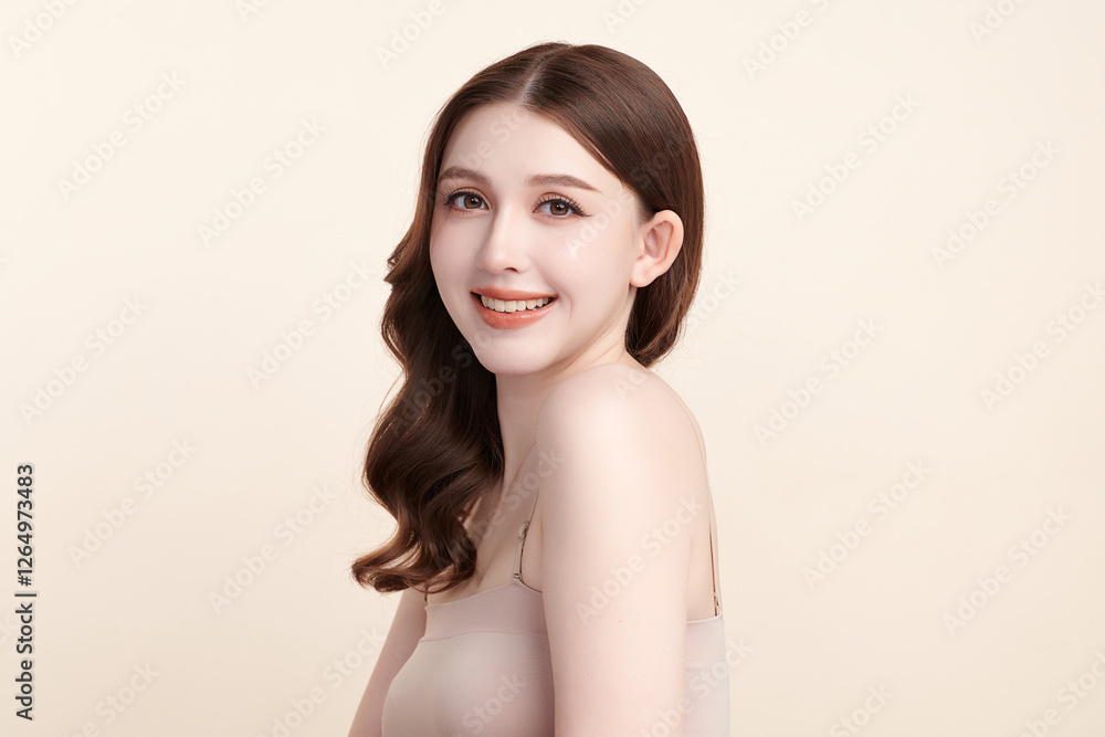 Beautiful young asian woman with clean fresh skin on beige background, Face care, Facial treatment, Cosmetology, beauty and spa, Asian women portrait. Beautiful young asian woman with clean fresh skin on beige background, Face care, Facial treatment, Cosmetology, beauty and spa, Asian women portrait.